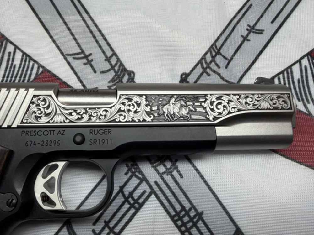RUGER SR1911 45 ACP 5in 8rd Stainless Steel Western Engraved Pistol-img-13