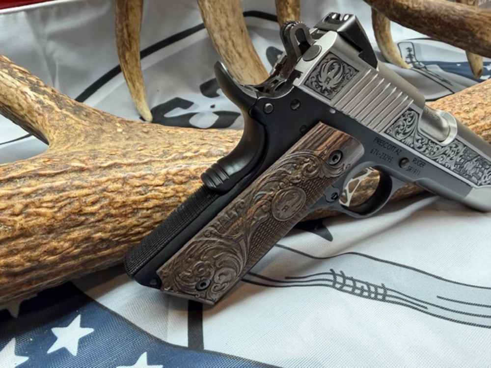 RUGER SR1911 45 ACP 5in 8rd Stainless Steel Western Engraved Pistol-img-2