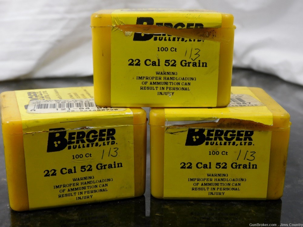 22 Caliber Berger FBHP 52 GR Molly Coated- 339 Count-img-0