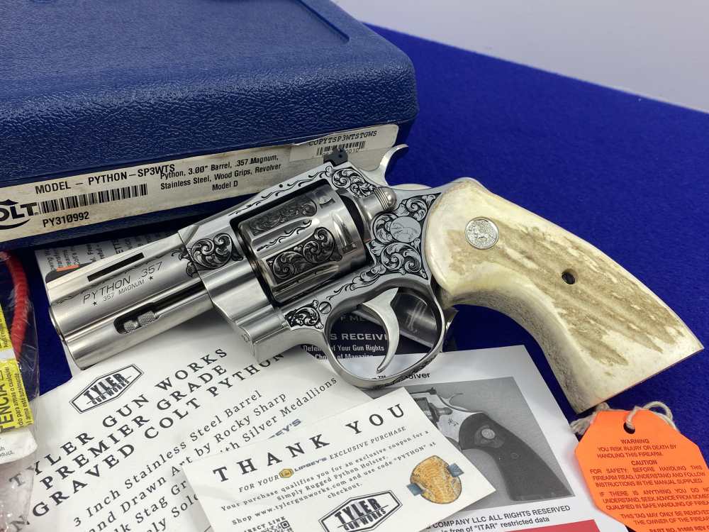 Colt Python 3" .357 Mag *LIPSEY'S/TYLER GUN WORKS PREMIER GRADE ENGRAVED*-img-4