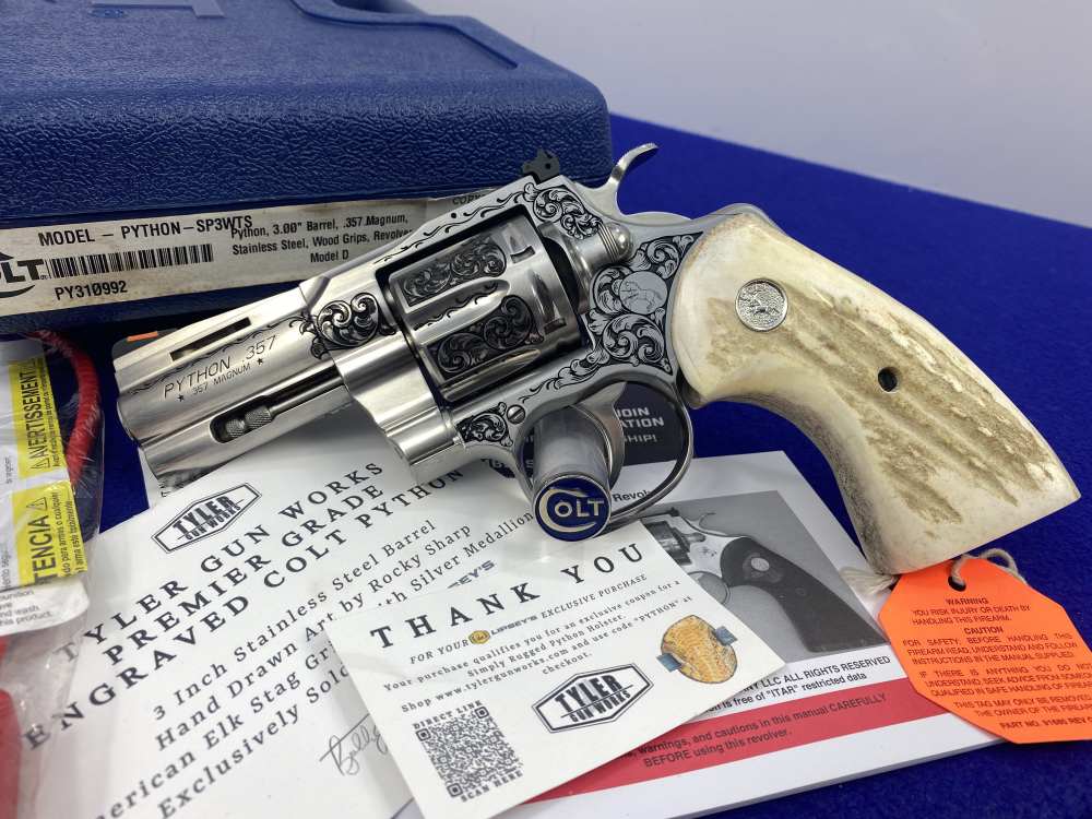 Colt Python 3" .357 Mag *LIPSEY'S/TYLER GUN WORKS PREMIER GRADE ENGRAVED*-img-3