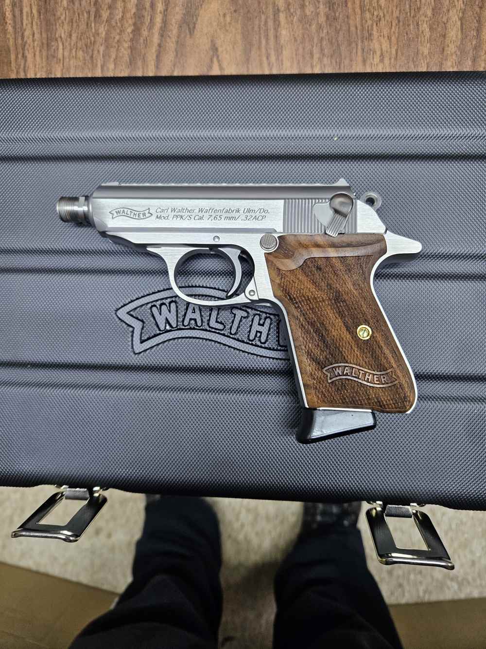 Walther PPK/S SD .32 Silver Walnut Grips with Griffin Suppressor Limited-img-3