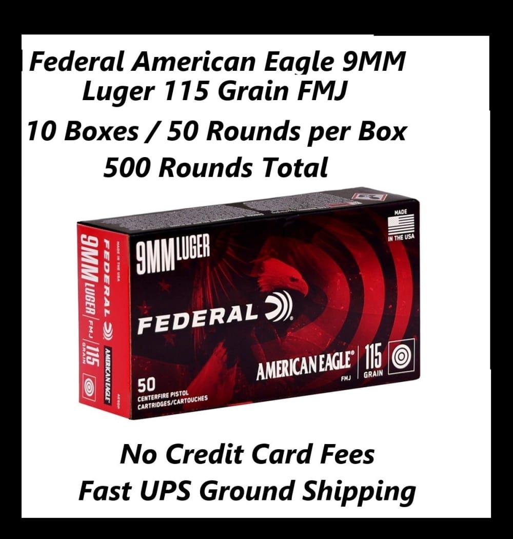 500 Rounds Federal A.E. 9MM Luger Ammo 115 Grain FMJ - AE9DP No CC Fees-img-0