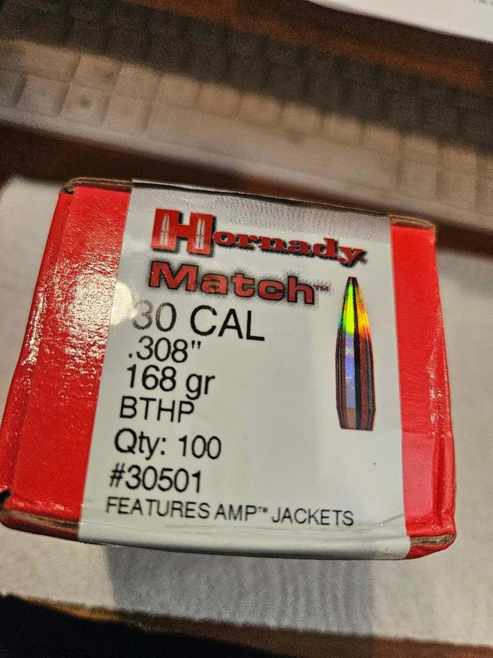 308 dia. Hornady BTHP 168 gr bullets, 100 ct,-img-0