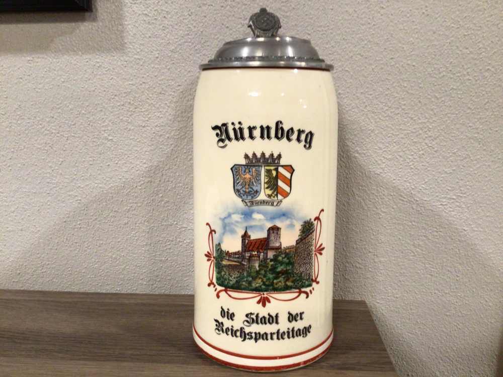 Minty 1 Liter WWII Reichsparteitag Stein W/Eagle & Flags On Lid-img-0