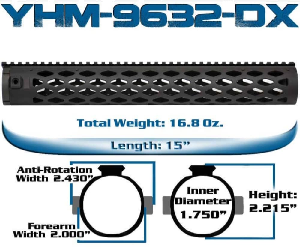 YHM 15" Diamond Series Forearm Competition Length AR15 Handguard NEW -img-0