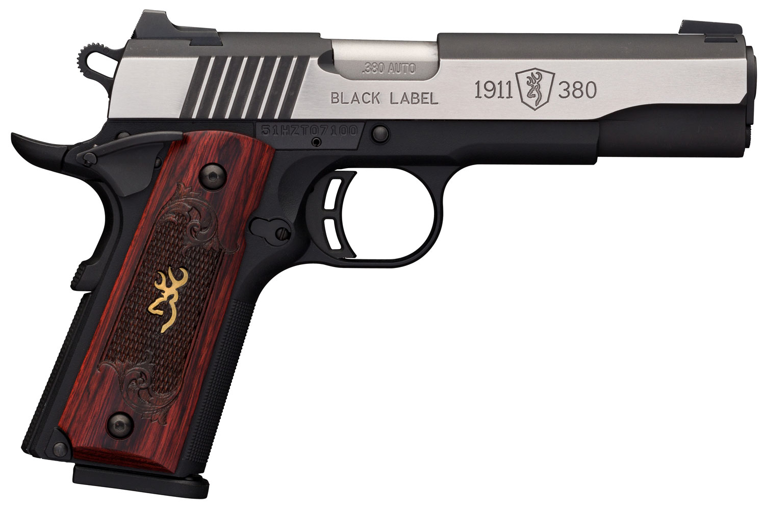 Browning 1911 Black Label Medallion Pro 380 ACP Pistol 4.25 Stainless, Blac-img-0