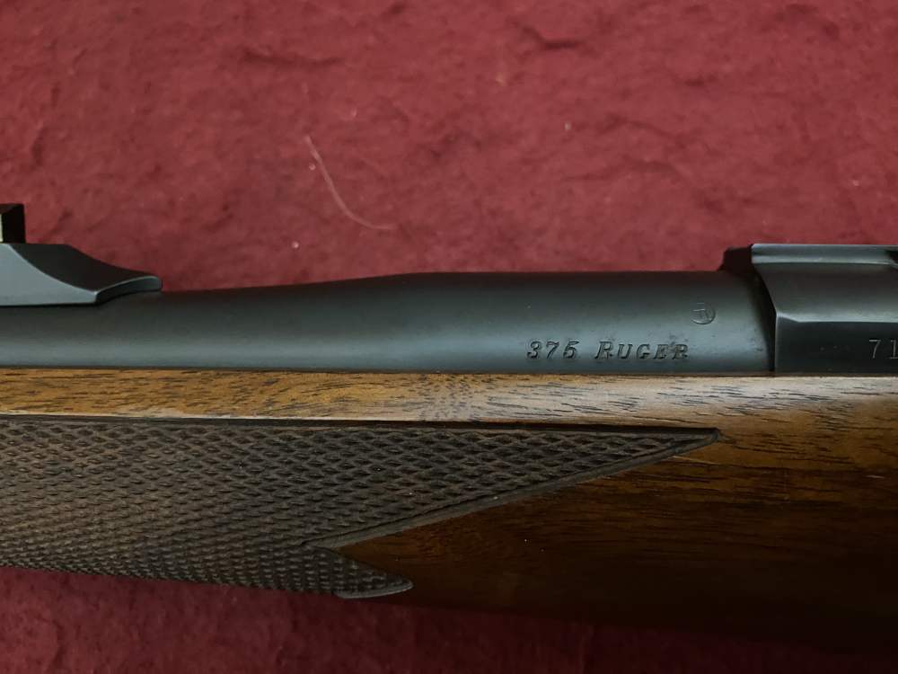 Excellent Ruger M77 Hawkeye African .375 Ruger 23" Walnut blued 07129-img-60