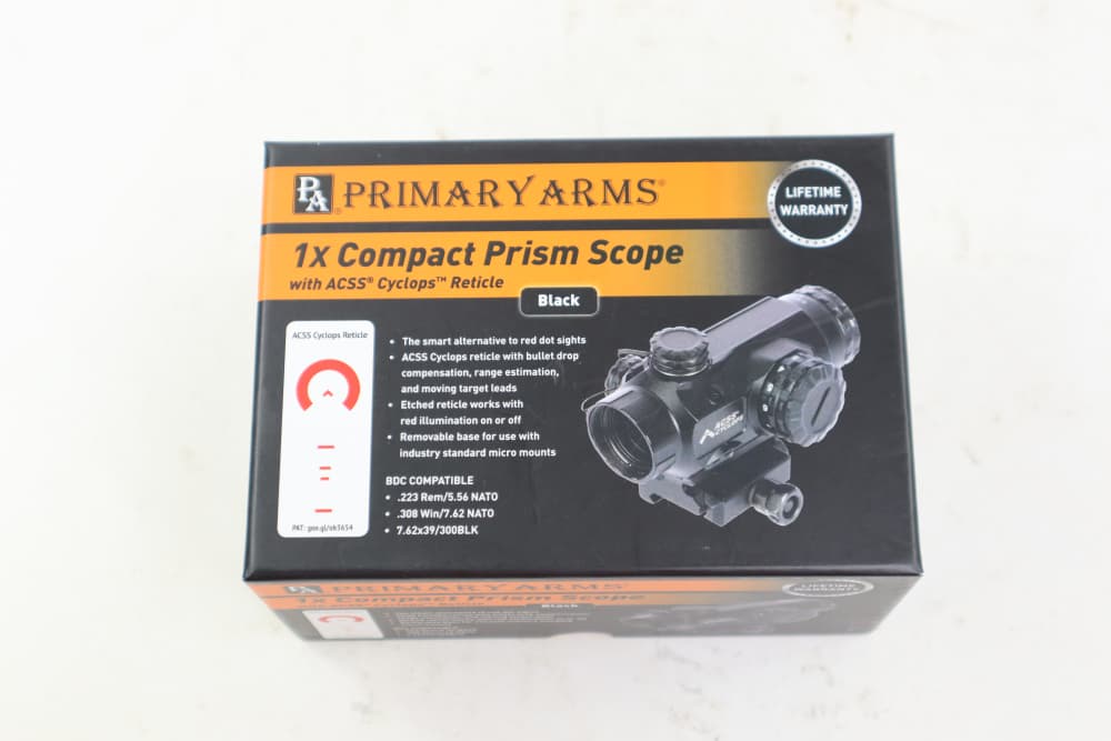 Like New Primary Arms 1X Compact Prism Scope W/ ACSS Cyclops Reticle W/ Box-img-1