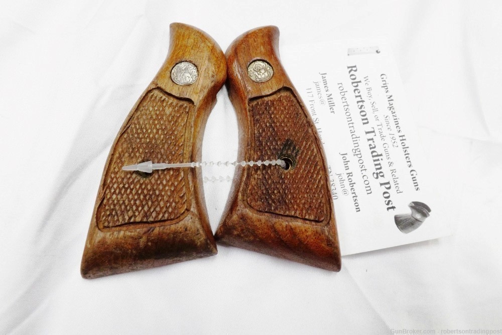Smith & Wesson Factory Wood Grips Service Magna K L Square Revolvers VG  -img-0
