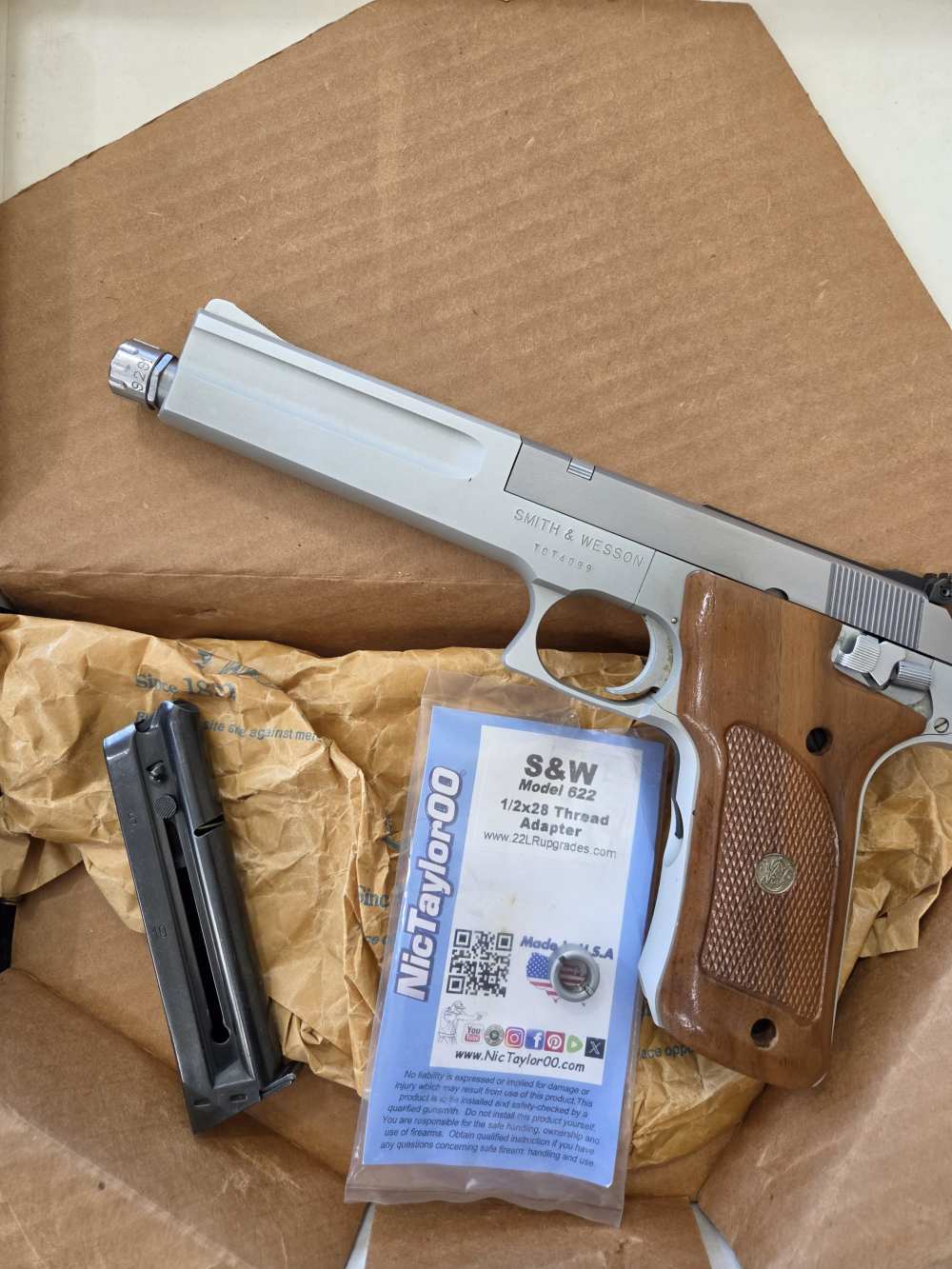 Smith & Wesson Model 622 Target .22 LR 6" 1/2x28 Adapter-img-0