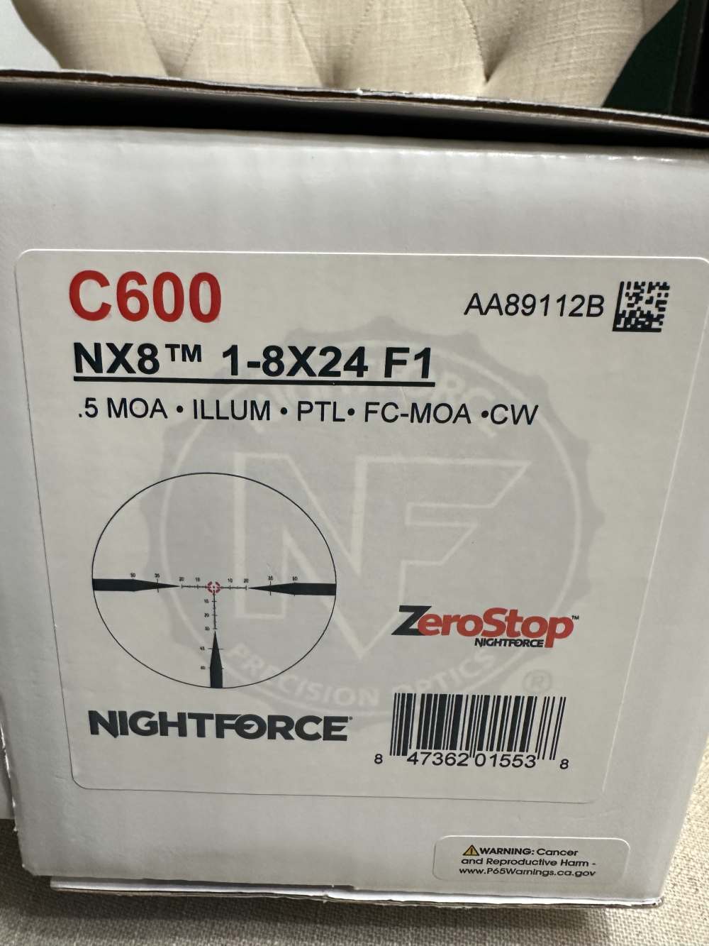 Minty Nightforce NX8 1-8x24 F1 MOA with NF Unimount .5 MOA AA89112B C600-img-2