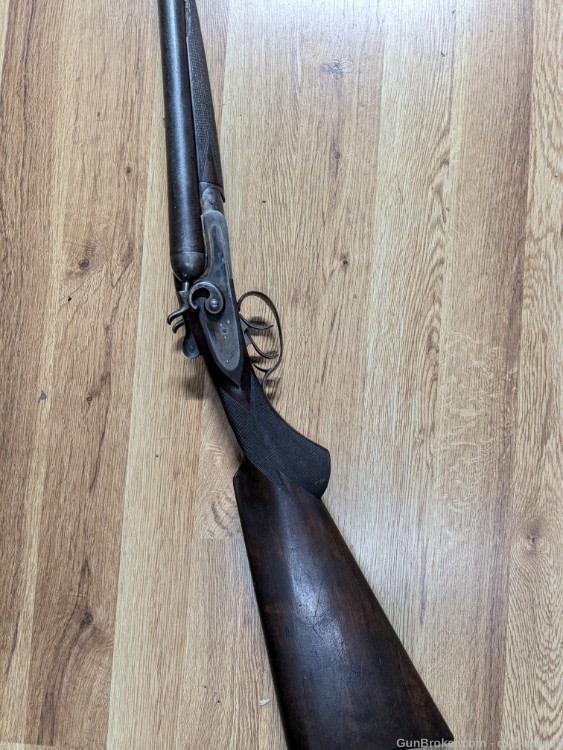 t parker Belgium 12 hammer gun Damascus  nice old rabbit ear bp sxs-img-2