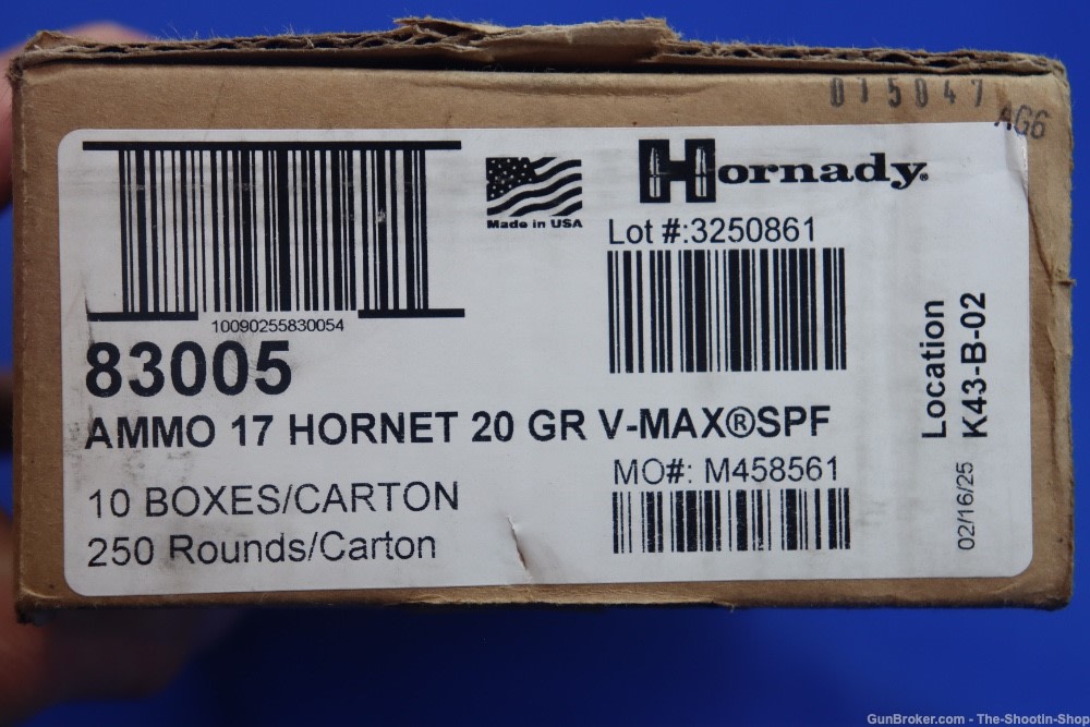 Hornady SPF 17 HORNET Rifle Ammunition 250RD Ammo Case 20GR VMAX 83005 NEW-img-9