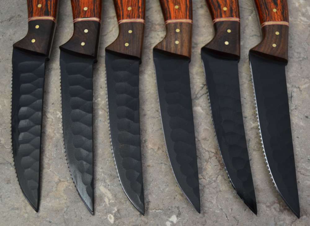 Hi Carbon Powder Coated Flint  6 Pcs Steak Knives Set, Kitchen Knives-img-5