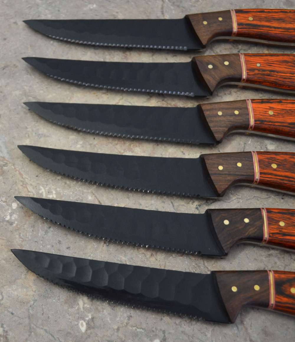 Hi Carbon Powder Coated Flint  6 Pcs Steak Knives Set, Kitchen Knives-img-1