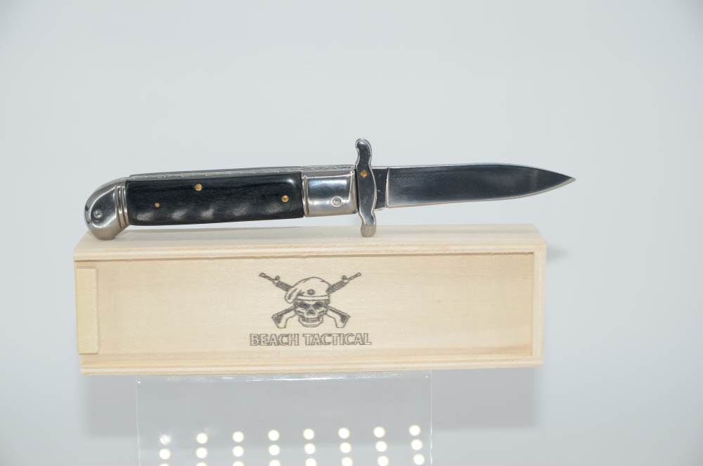 Black Wood Handle Automatic Lever Lock Stiletto Switchblade Knife-img-0