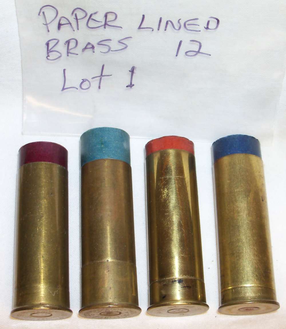 12ga paper lined brass shotshells lot of 4 different-img-0