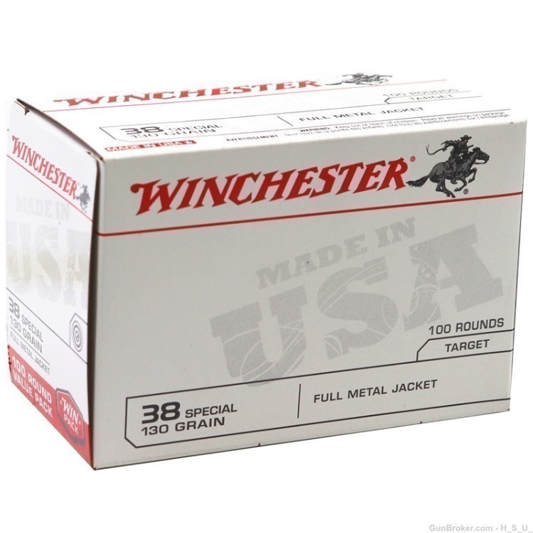 100 RDS Winchester 38 Special 130 Grain Full Metal Jacket .38 Ammo-img-0