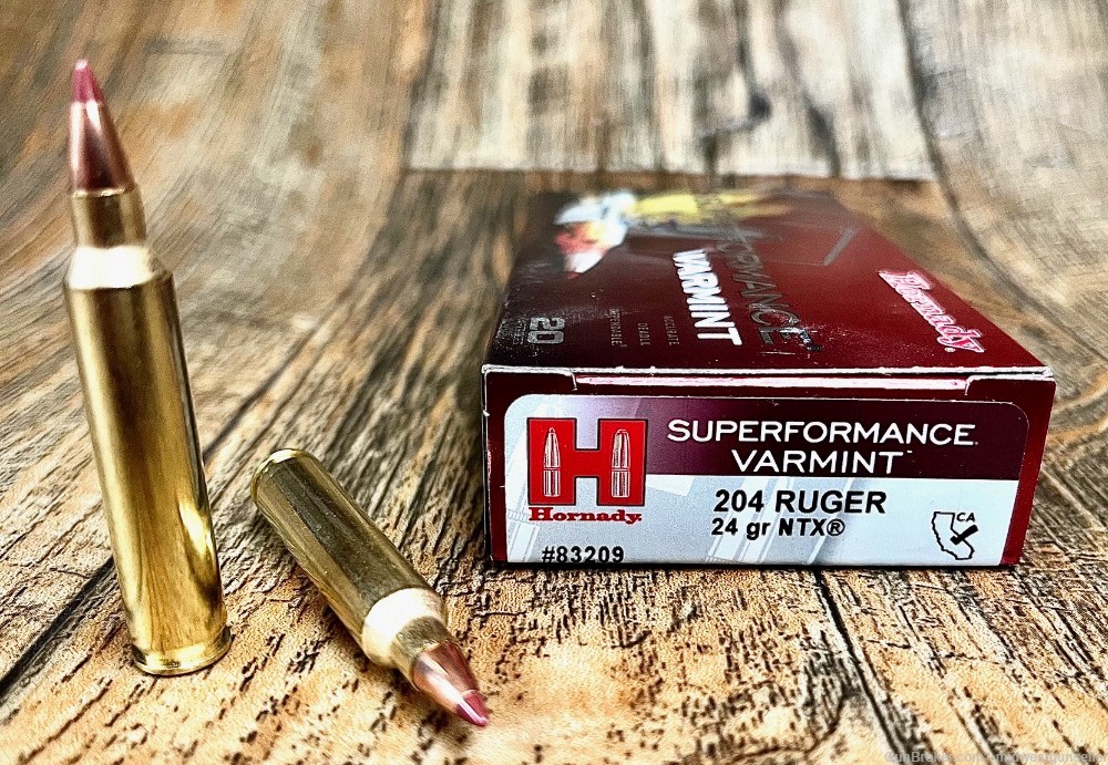 100 Rounds Hornady SuperFormance Varmint .204 Ruger 24gr NTX Hunting Ammo-img-1