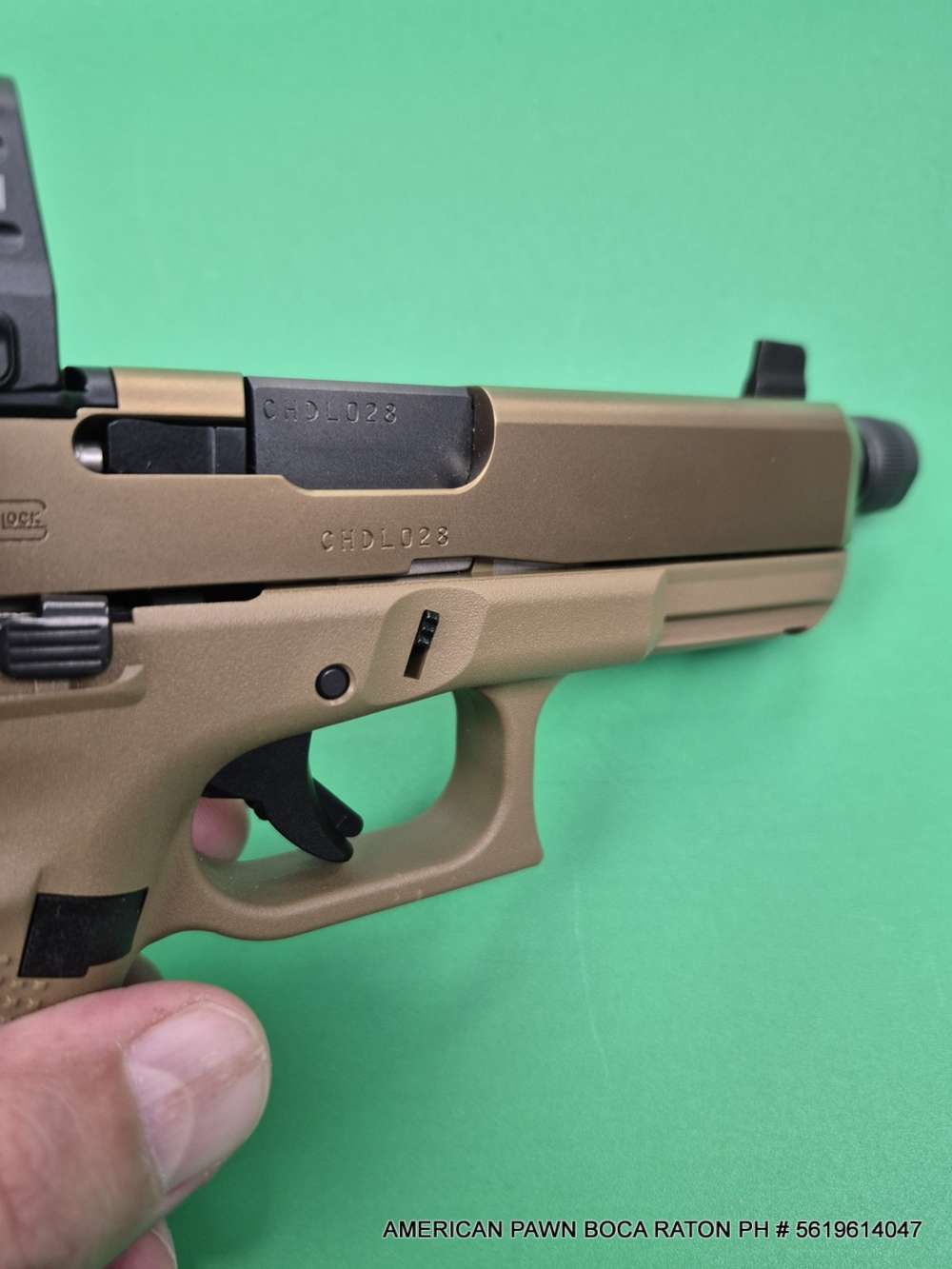 Glock 19XV MOS Coyote Brown GOLD SLIDE , HOLOSUN GREEN HE507C-GR , THREADED-img-12