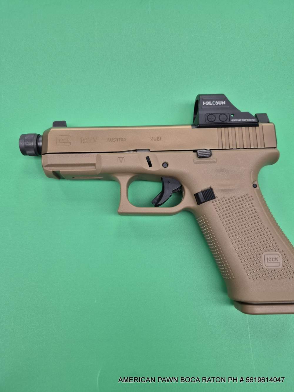 Glock 19XV MOS Coyote Brown GOLD SLIDE , HOLOSUN GREEN HE507C-GR , THREADED-img-15