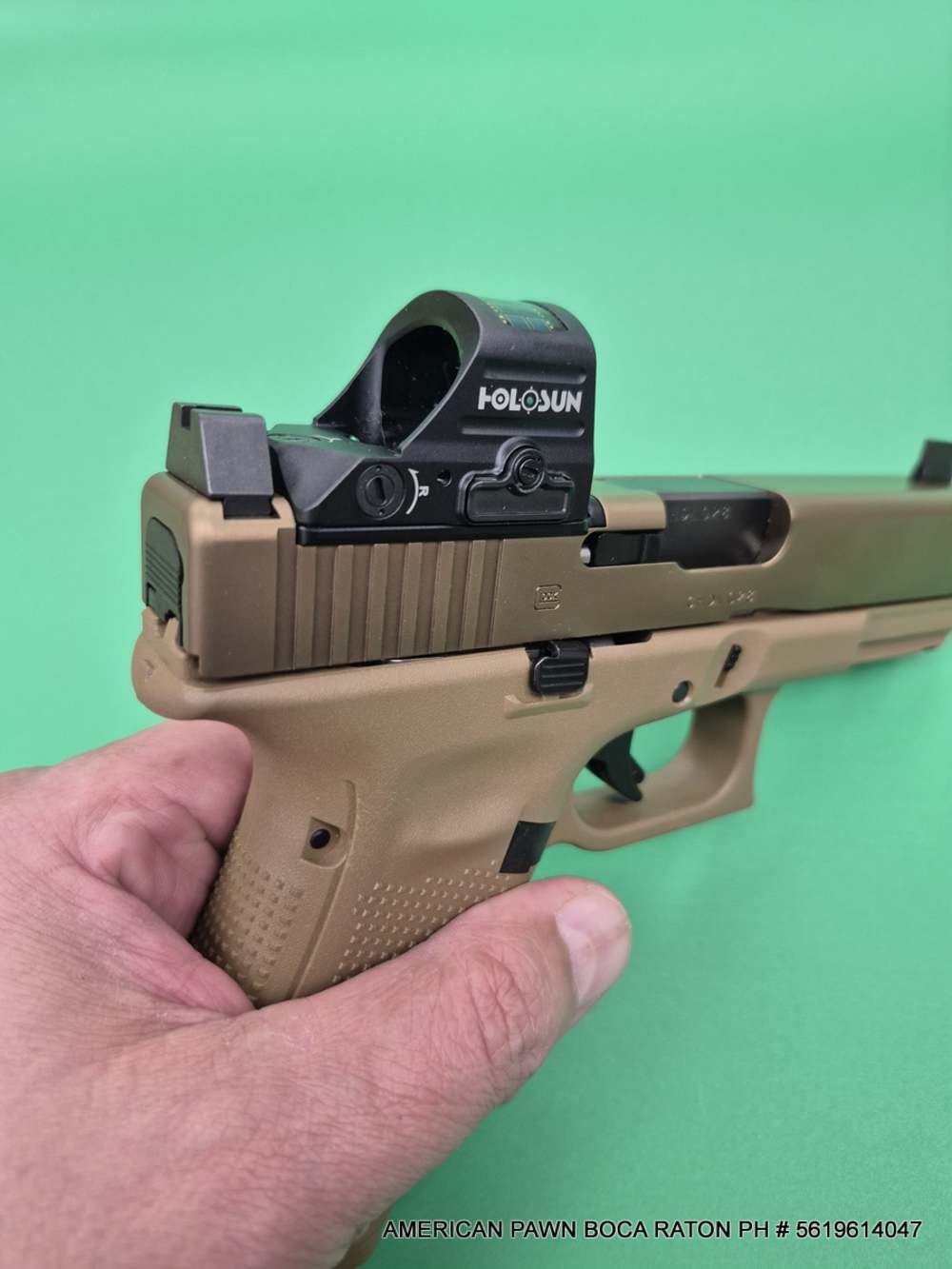 Glock 19XV MOS Coyote Brown GOLD SLIDE , HOLOSUN GREEN HE507C-GR , THREADED-img-10