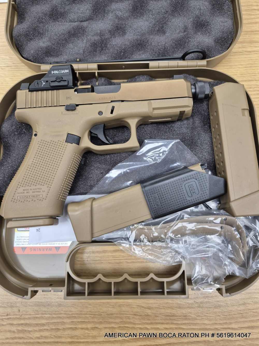 Glock 19XV MOS Coyote Brown GOLD SLIDE , HOLOSUN GREEN HE507C-GR , THREADED-img-1