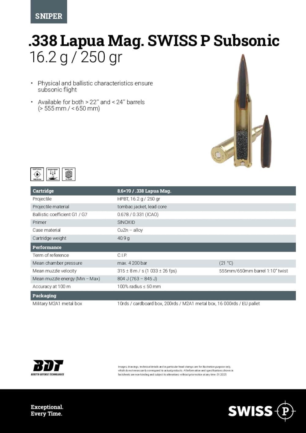 .338 Lapua Magnum Ammo Ruag SWISS P SUBSONIC HPBT 250gr Case 200 Rds-img-2