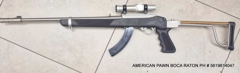 RUGER 10/22 CARBINE STAINLESS, FOLDING STOCK LASERAIM RED DOT SCOPE, FLASH-img-1