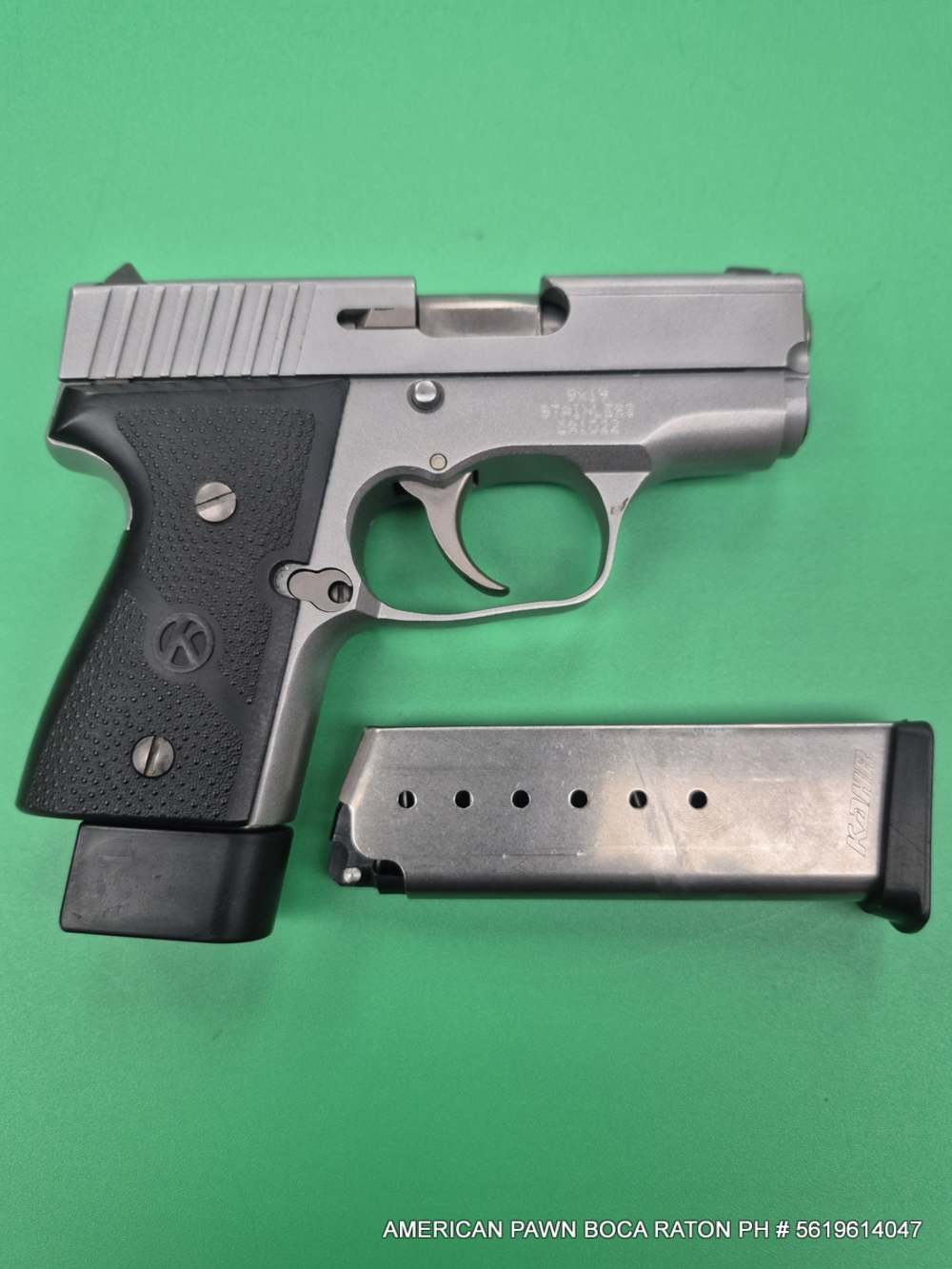 KAHR MK9 9MM 3" BRL 2 MG'S NO BOX PRE OWNED , ALL STAINLESS STEEL HANDGUN-img-1