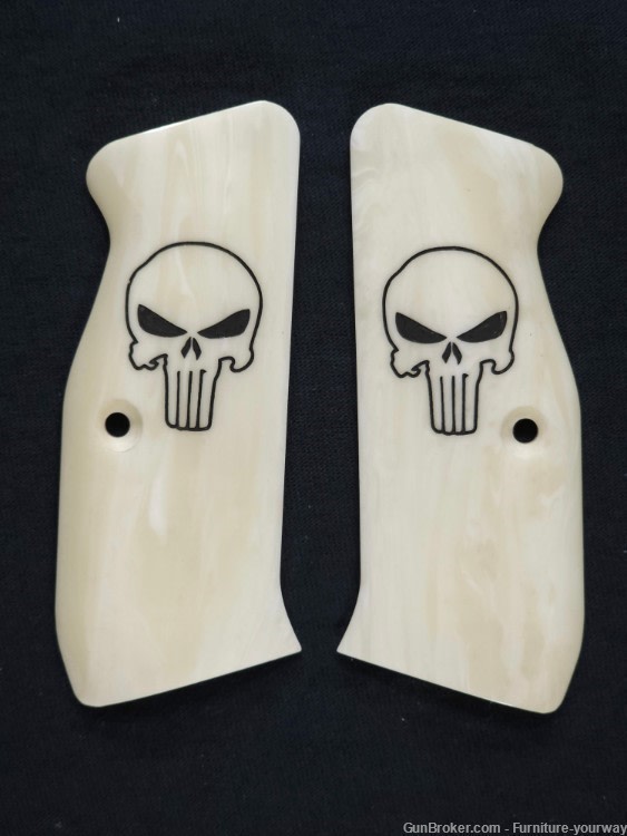 Ivory Punisher CZ-75 Grips Engraved Textured Checkered-img-0
