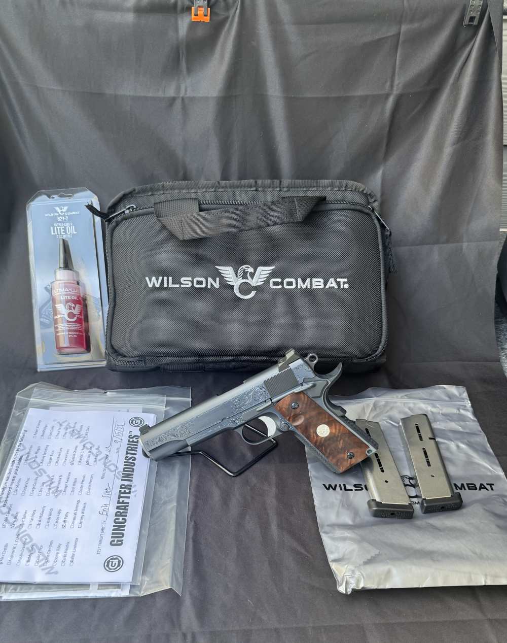 New Wilson Combat CQB - Hand Engraved - Turnbull Charcoal Blue Polished -img-0