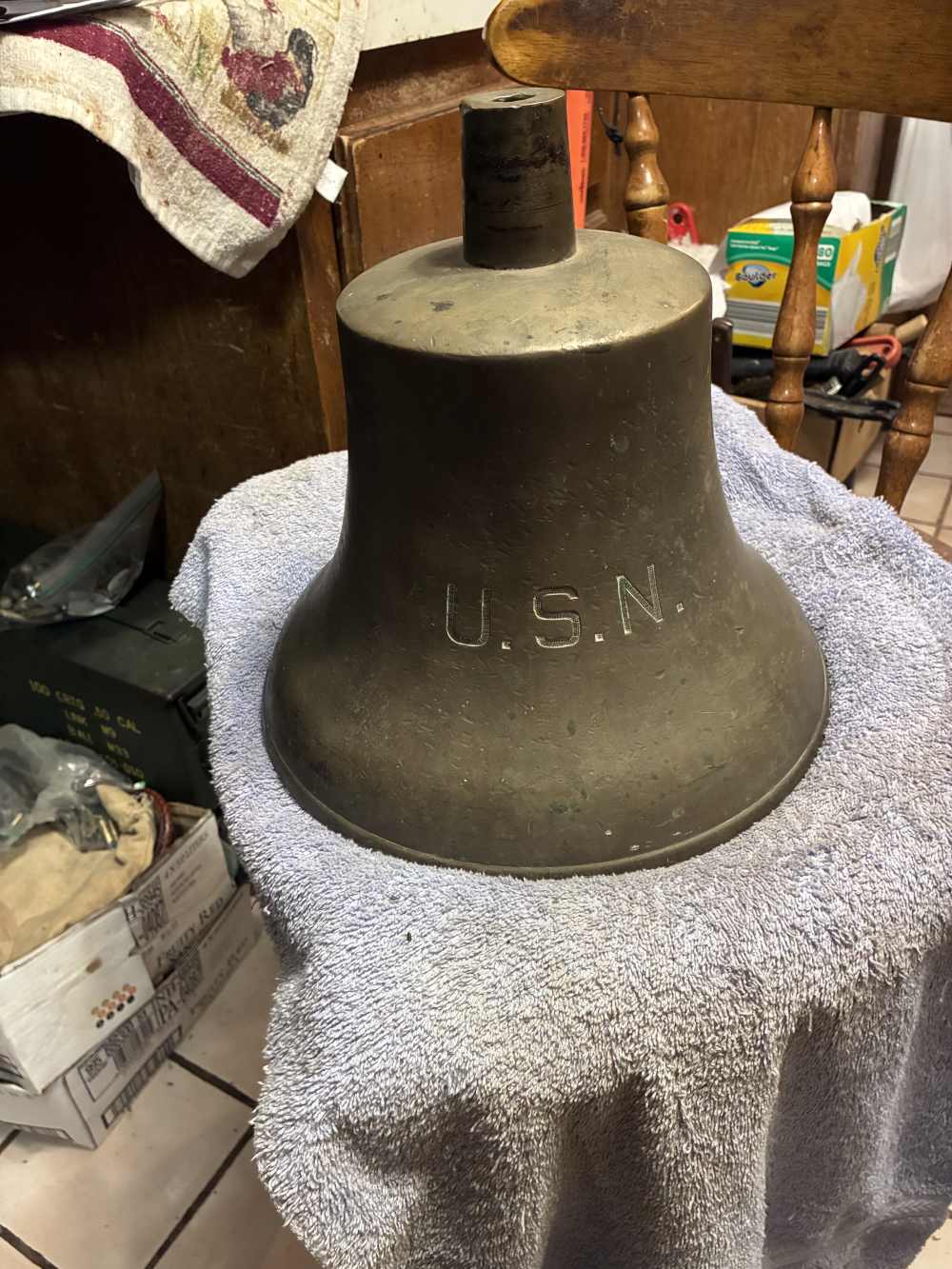 Vintage U.S. Navy U.S.N. Ship's Bell 11 3/8" and 28 Pounds-img-8