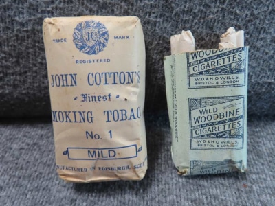 WWII BRITISH PACK OF 10 WILD WOODBINE CIGARETES & JOHN COTTON'S TOBACCO