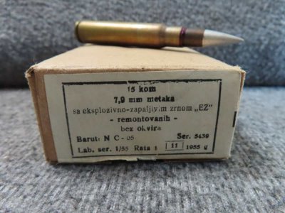 RARE BOX OF YUGOSLAV "B" PATRONE SPOTTING CARTRIDGES IN 8mm MAUSER CALIBER