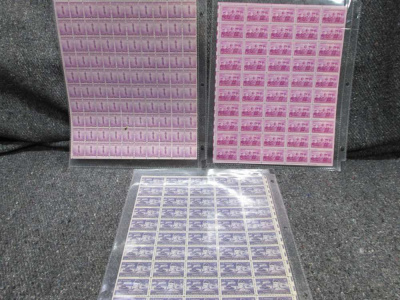 3 NEW OLD STOCK SHEETS OF WWII U.S. POSTAGE STAMPS, 1940, 1953, 1955-PATTON