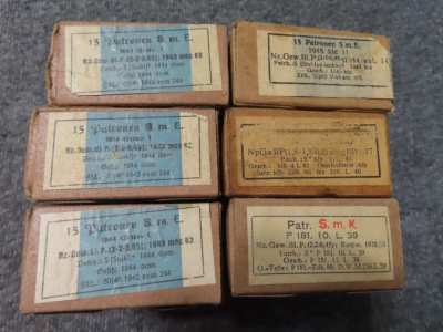 6 FULL BOXES, 90 ROUNDS ORIGINAL WWII GERMAN 8mm MAUSER CALIBER AMMO
