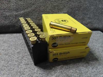 2 BOXES, 40 PIECES OF REMINGTON MADE .303 BRITISH CALIBER ONCE FIRED BRASS