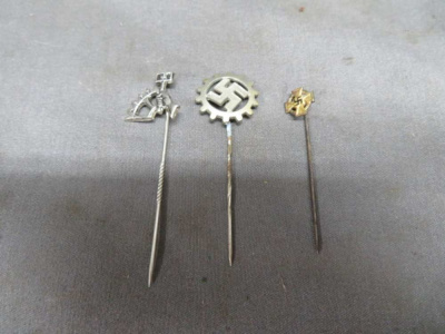 LOT OF 3 ORIGINAL WWII GERMAN STICKPINS-DAF, NSBO, FAITHFUL SERVICE