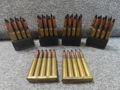 42 RDS USGI 30/06 AMROR PIERCING AMMO ON M1 GARAND en bloc & STRIPPER CLIPS