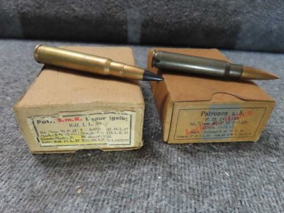 2 FULL BOXES, 30 ROUNDS WWII GERMAN 8mm MASUER AMMO-BALL & TRACER
