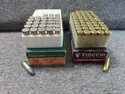 2 BOXES, 78 ROUNDS .38 SMITH & WESSON CALIBER AMMO-FIOCCHI & REMINGTON