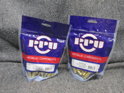 2 BAGS, 100 PIECES PPU MADE .303 BRITISH CALIBER NEW BRASS FOR RELOADING