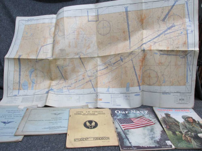 WWII LOT OF US ARMY AIR FORCE HANDBOOKS, MAP, OUR NAVY MAGAZINE, INFANTRY