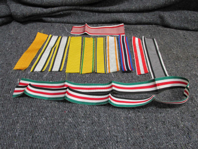 LOT OF 12 MOSTLY NEW MILITARY RIBBONS FOR MEDALS; GERMAN, ITALIAN, MORE