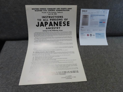 WWII POSTER FOR THE RELOCATION OF JAPANESE AMERICANS IN APRIL OF 1942