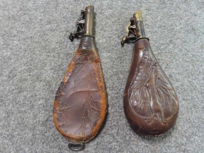 2-ONE POUND LEATHER SHOT POUCHES WITH WORKING SPOUTS