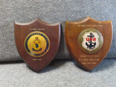2-WWII ERA SOUVENIER PLAQUES-1940 CAVALRY AND US NAVY GREAT LAKES