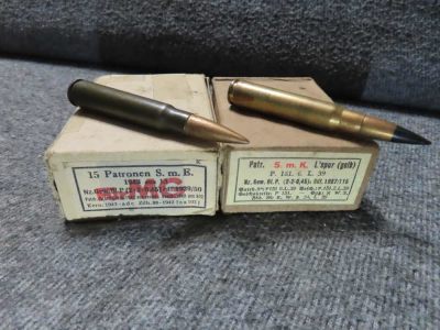 2 BOXES 30 ROUNDS WWII GERMAN 8mm MAUSER AMMO S.M.E.+S.M.K. YELLOW TRACER